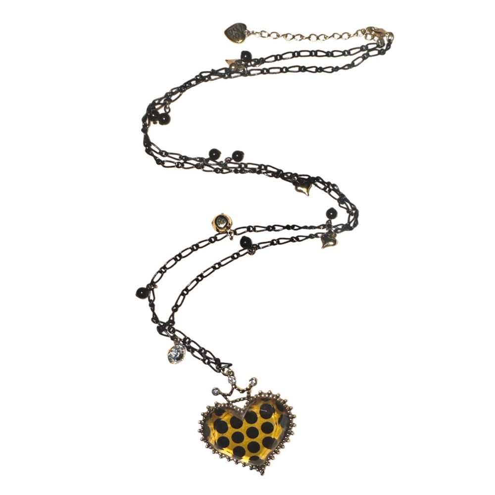 VTG - Betsey Johnson Faceted Lucite Polka Dot Crowned Heart Necklace